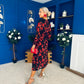 Kyla Long Sleeve Midi Dress Black Floral