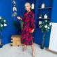 Astrid Long Sleeve Midi Dress Black Fuchsia