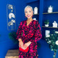 Astrid Long Sleeve Midi Dress Black Fuchsia