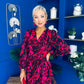 Astrid Long Sleeve Midi Dress Black Fuchsia