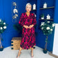 Astrid Long Sleeve Midi Dress Black Fuchsia