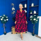 Astrid Long Sleeve Midi Dress Black Fuchsia