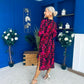 Astrid Long Sleeve Midi Dress Black Fuchsia
