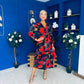 Astrid Long Sleeve Midi Dress Black Floral