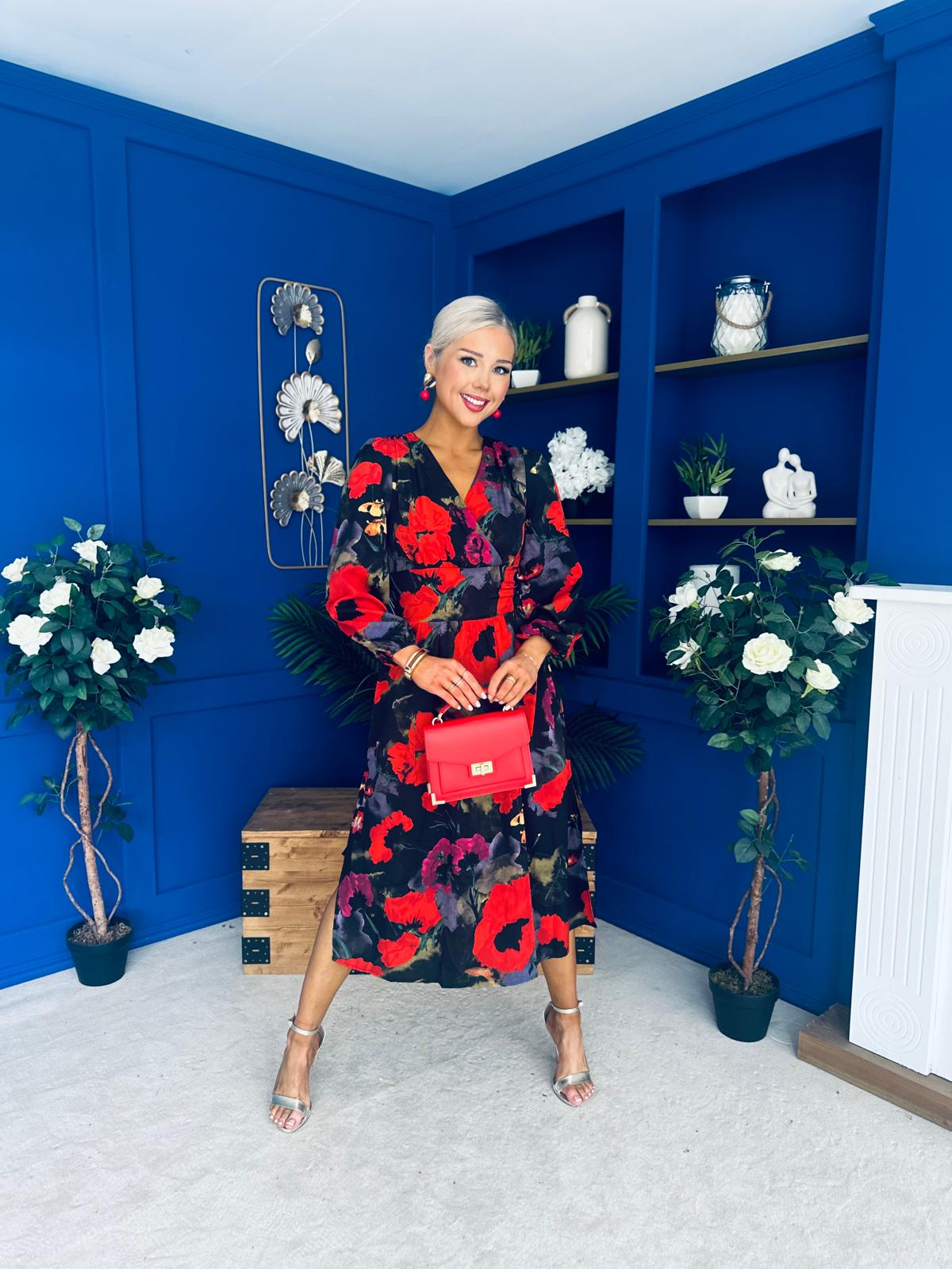 Astrid Long Sleeve Midi Dress Black Floral