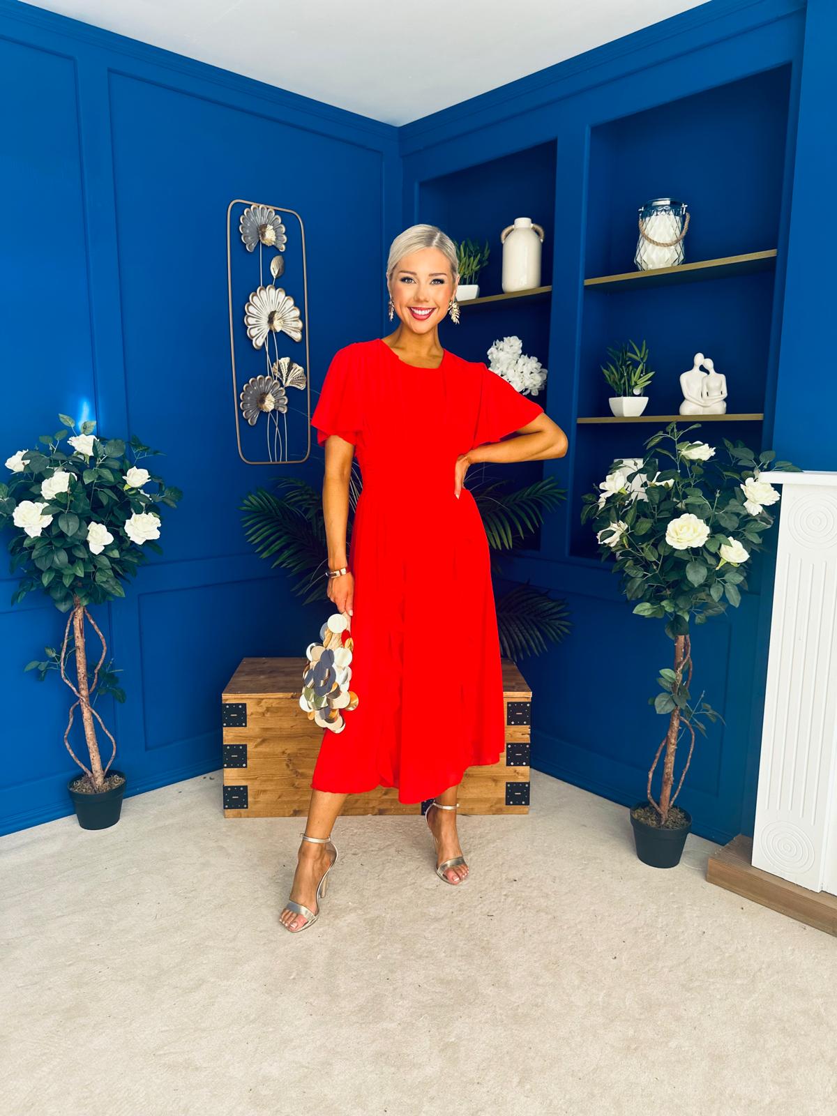 Tina Banded Midi Dress Red