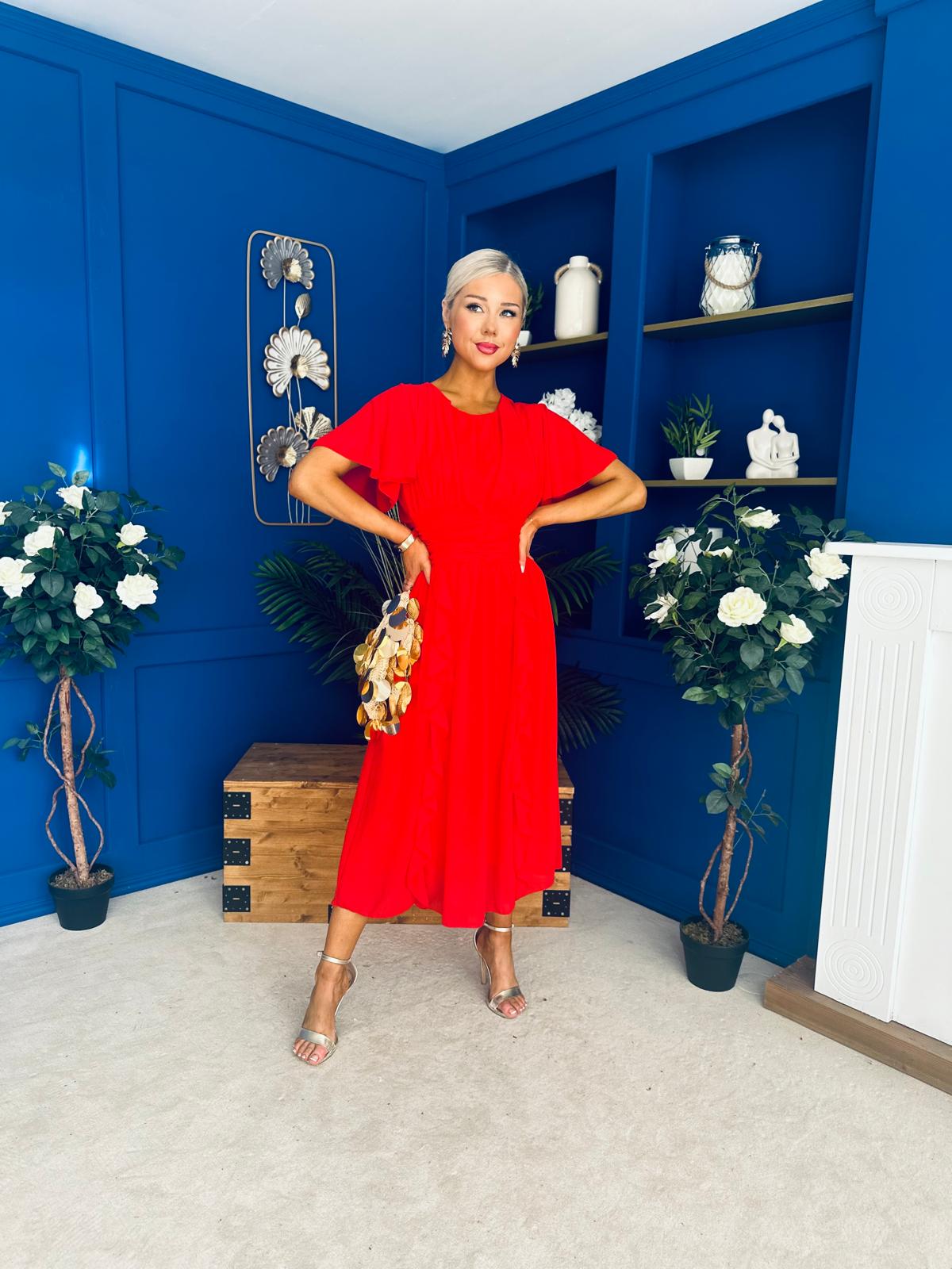 Tina Banded Midi Dress Red