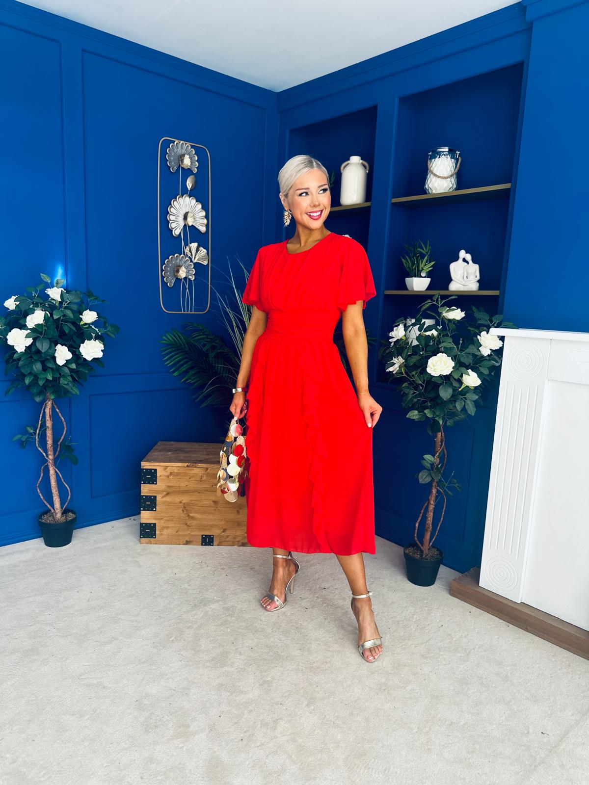 Tina Banded Midi Dress Red