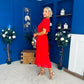 Tina Banded Midi Dress Red