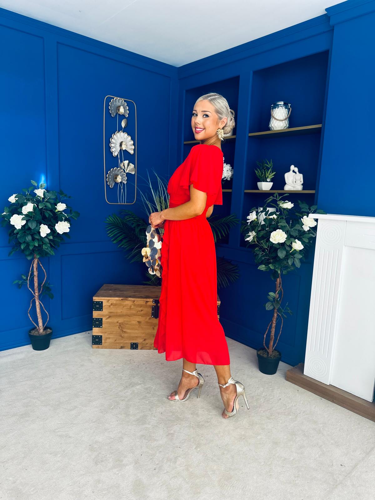 Tina Banded Midi Dress Red