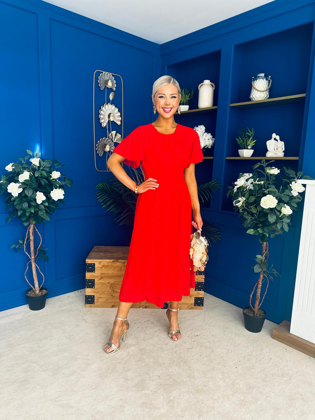 Tina Banded Midi Dress Red