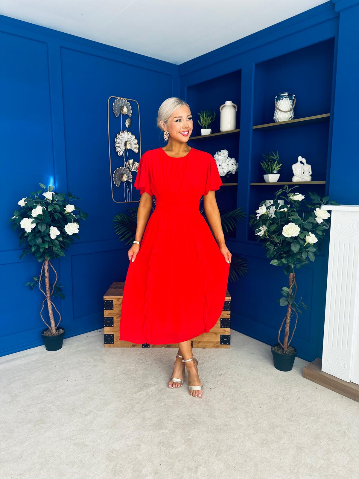 Tina Banded Midi Dress Red