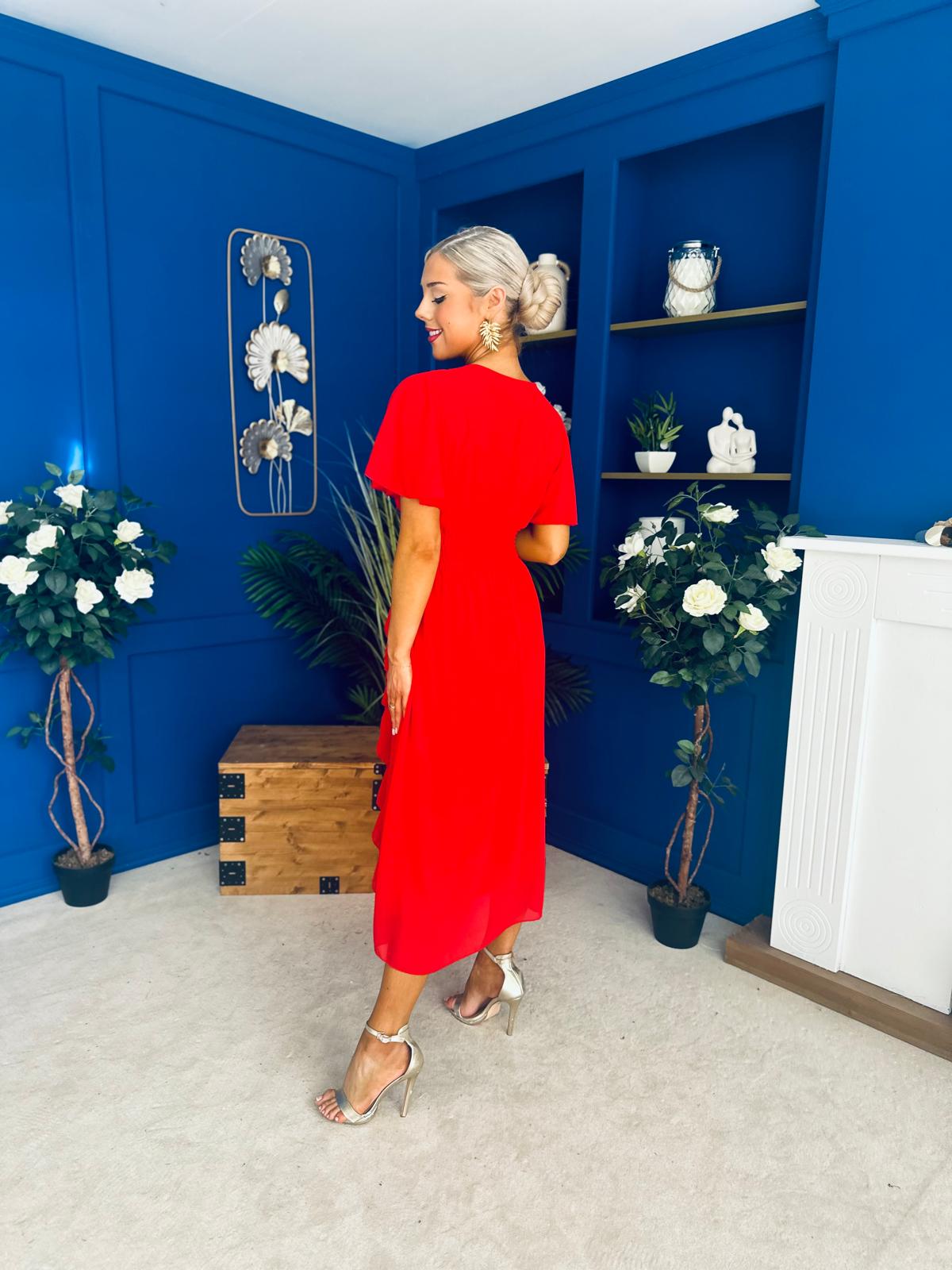 Tina Banded Midi Dress Red