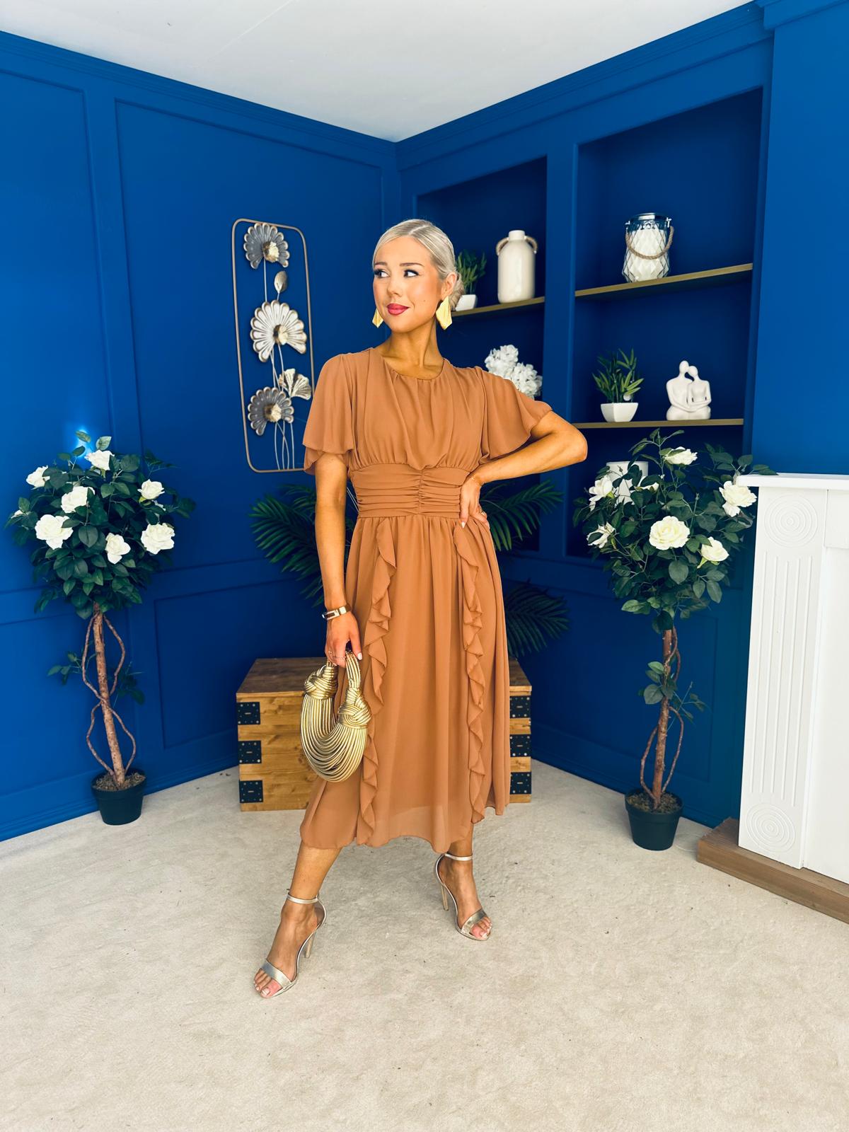 Tina Banded Midi Dress Caramel