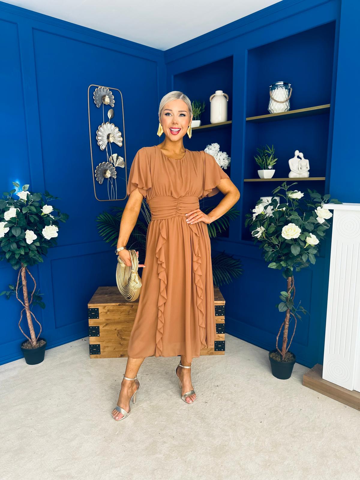 Tina Banded Midi Dress Caramel