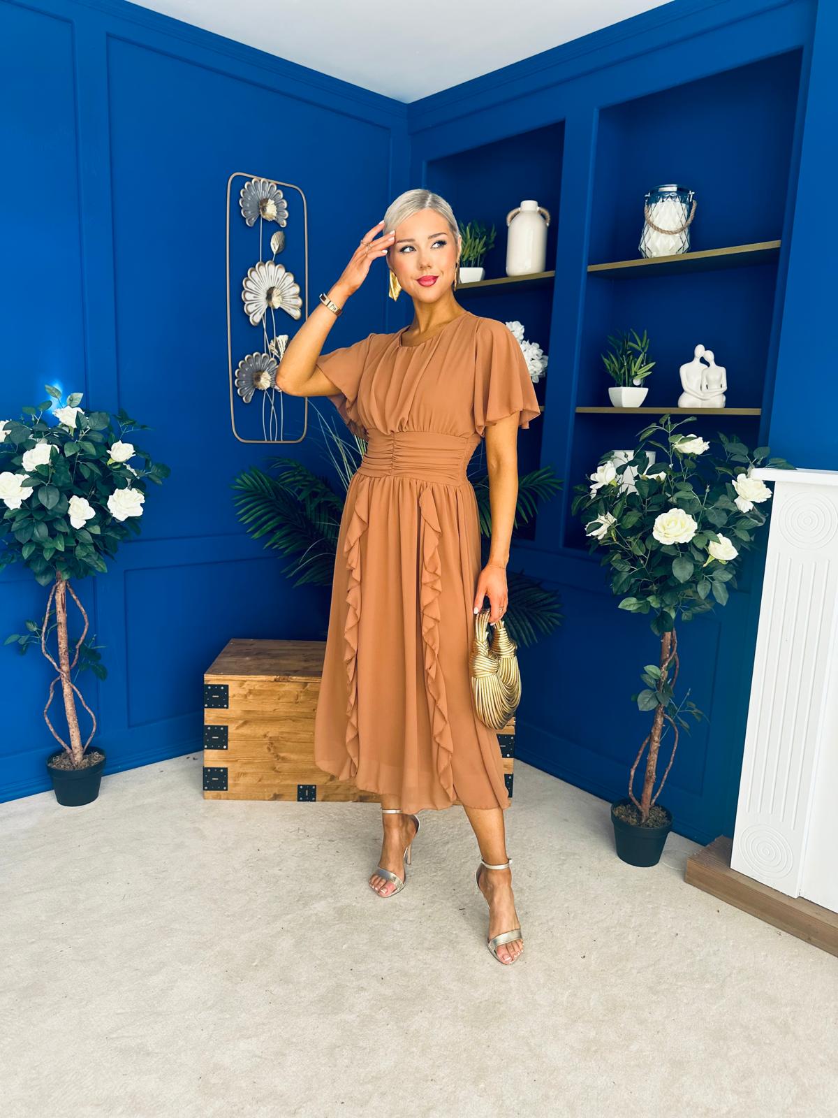 Tina Banded Midi Dress Caramel