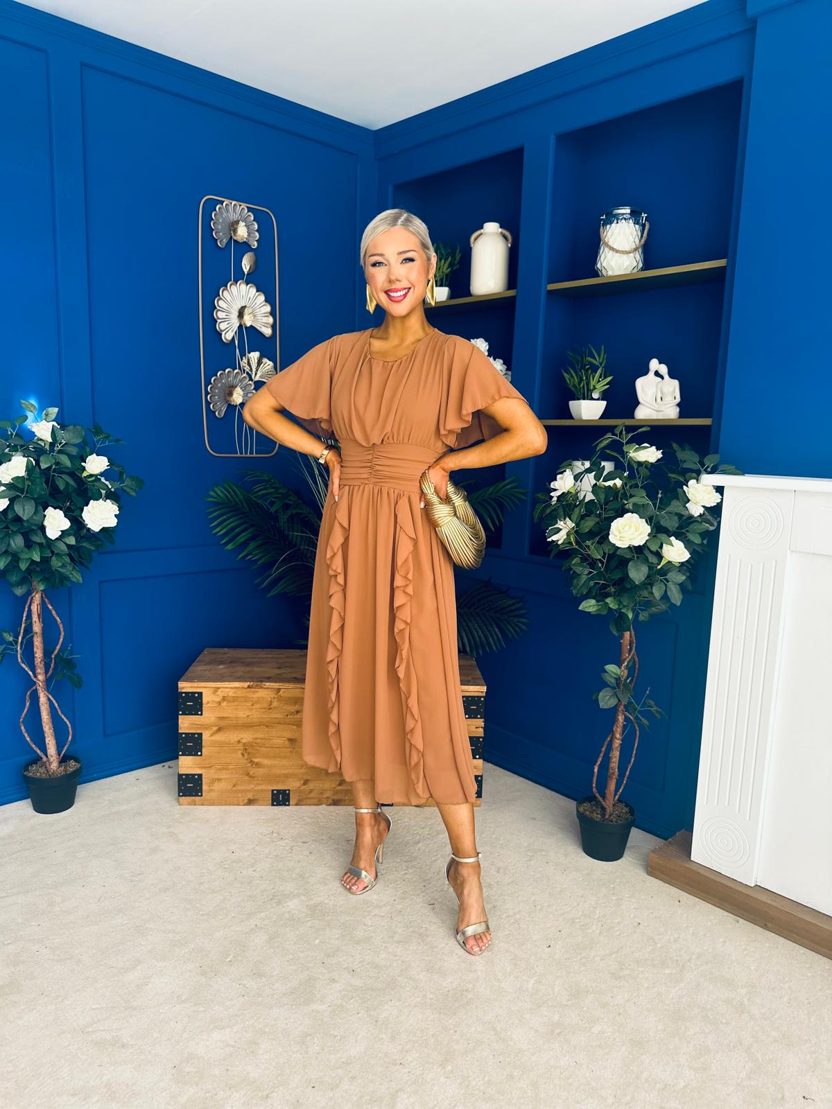 Tina Banded Midi Dress Caramel
