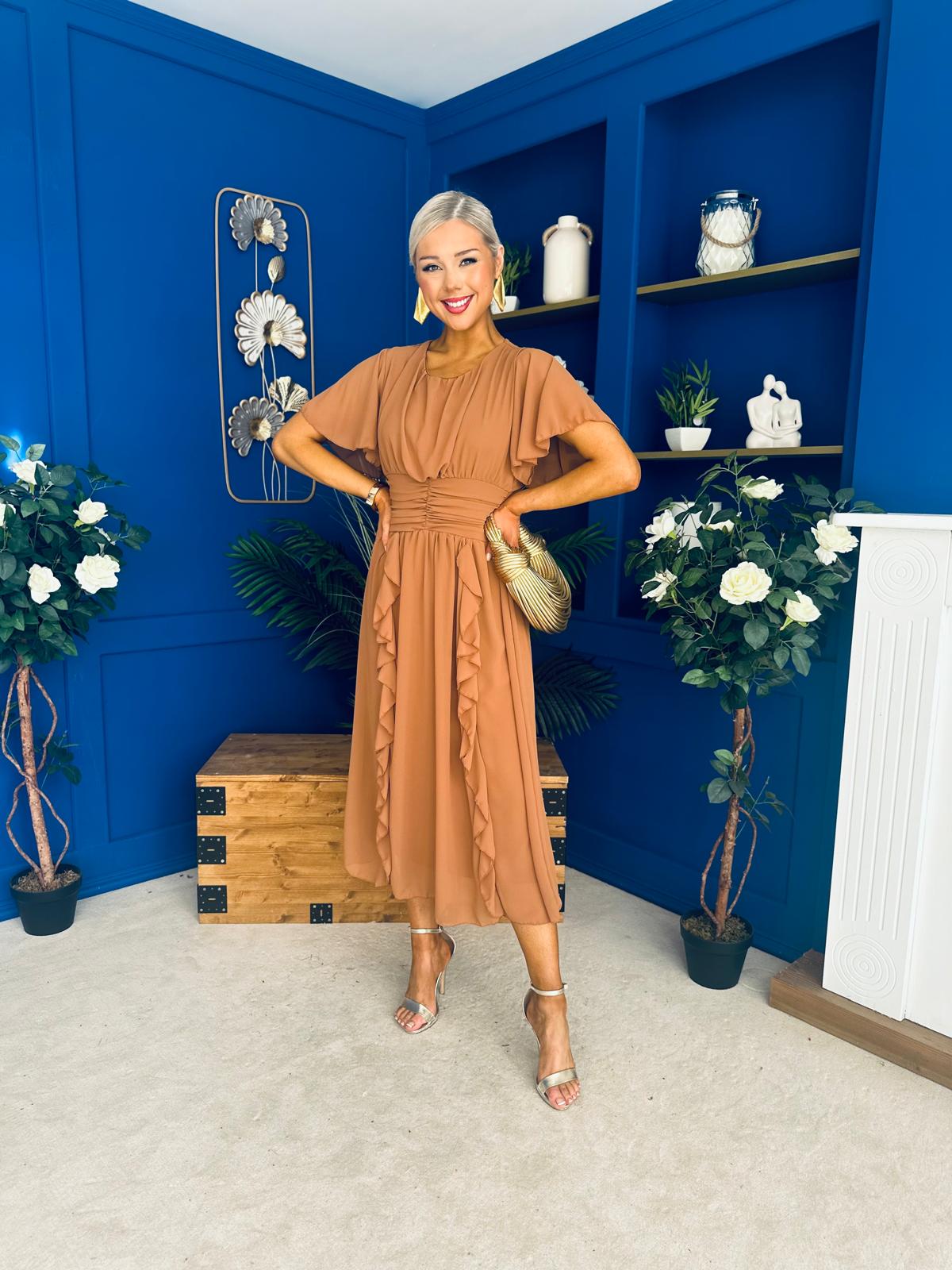 Tina Banded Midi Dress Caramel