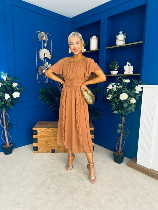 Tina Banded Midi Dress Caramel