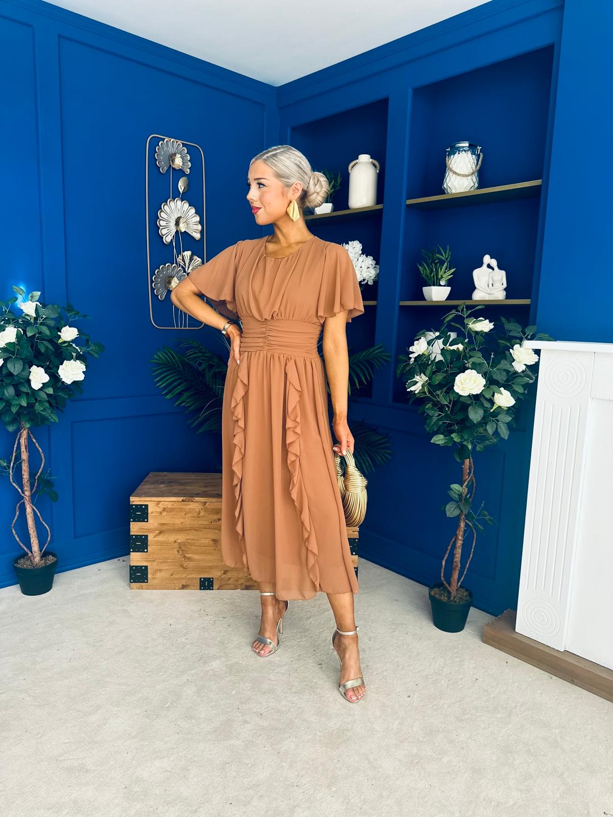 Tina Banded Midi Dress Caramel