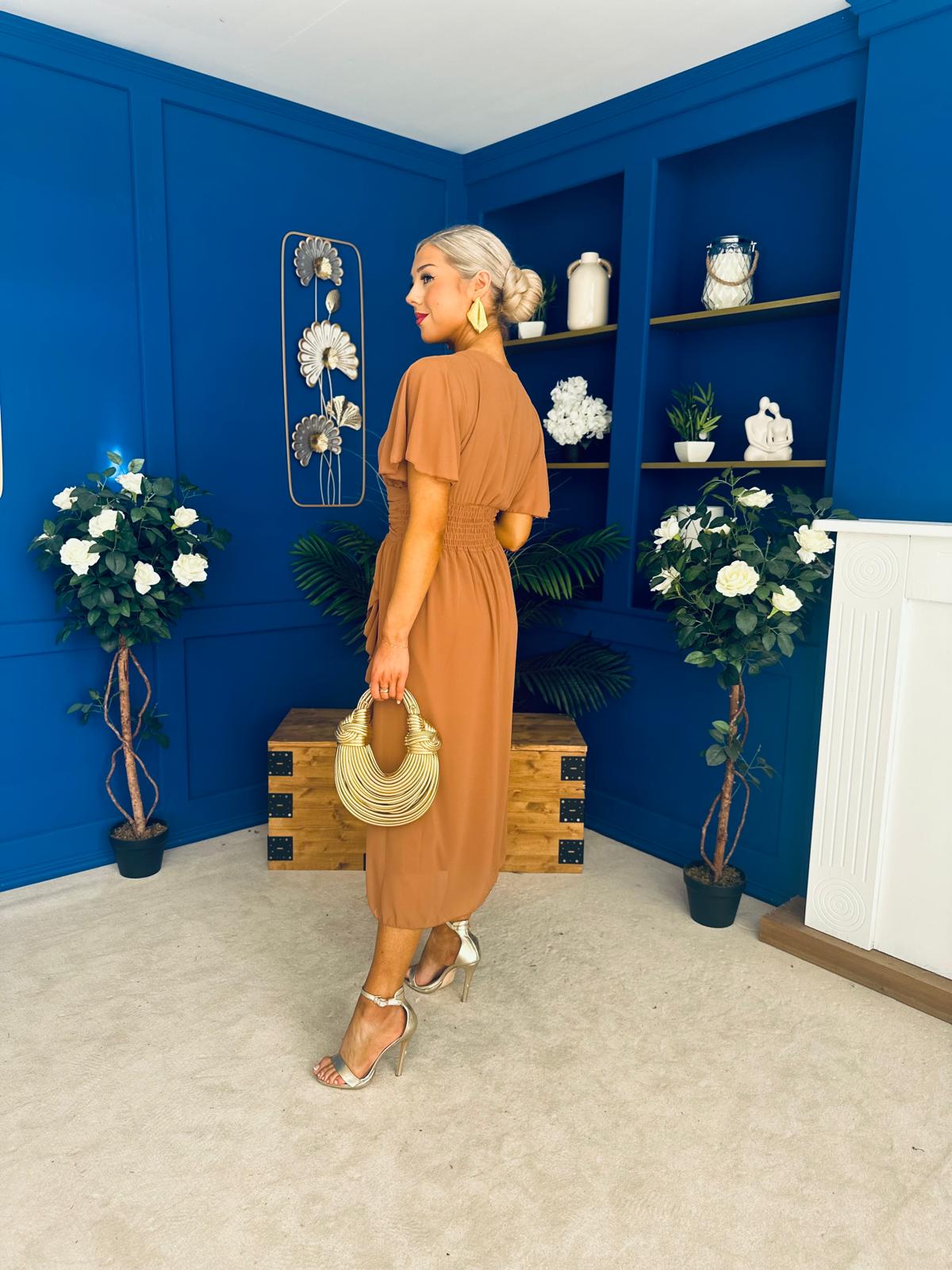 Tina Banded Midi Dress Caramel