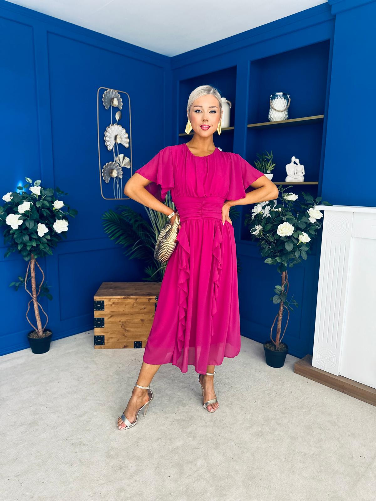 Tina Banded Midi Dress Berry