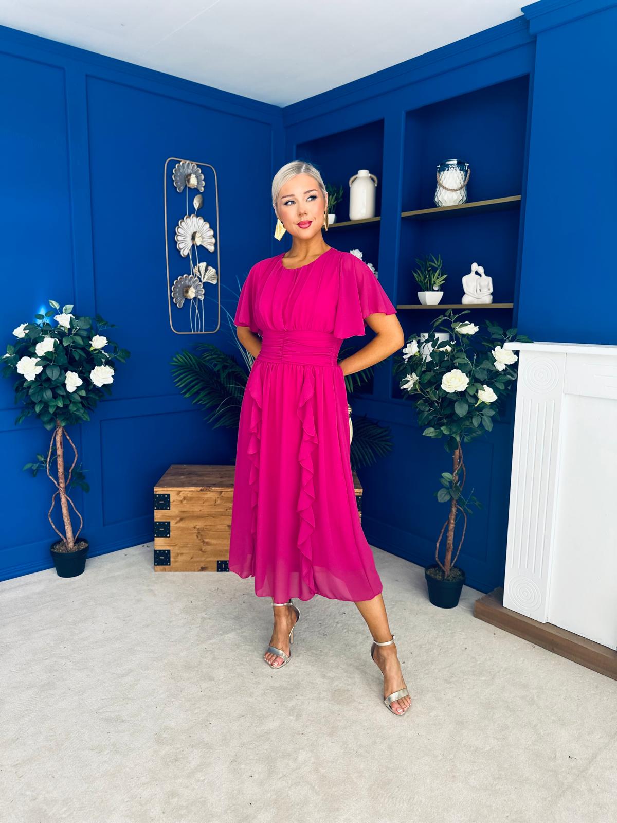 Tina Banded Midi Dress Berry