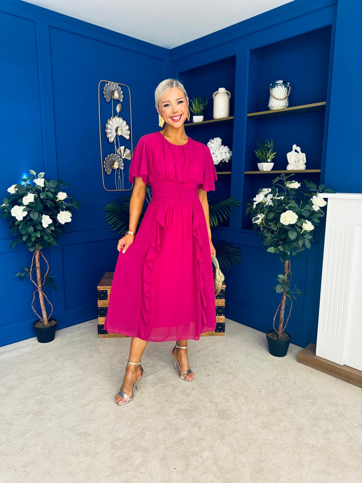 Tina Banded Midi Dress Berry