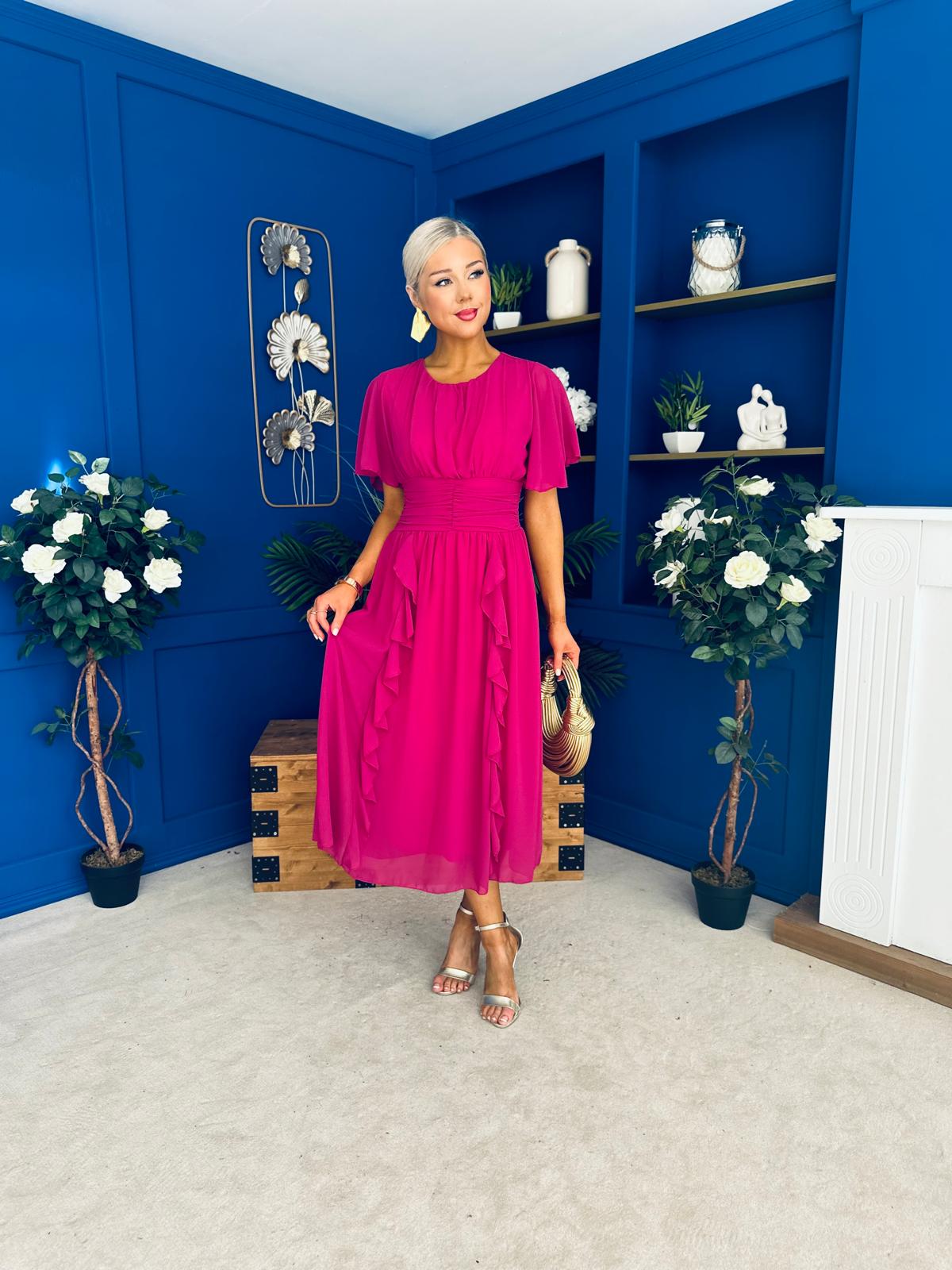 Tina Banded Midi Dress Berry