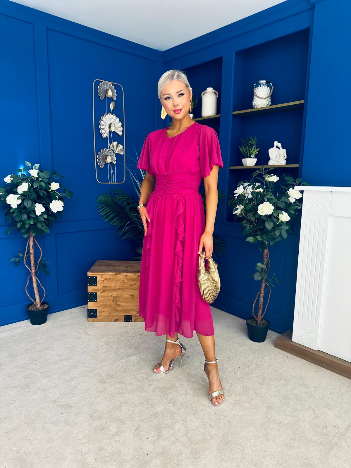 Tina Banded Midi Dress Berry
