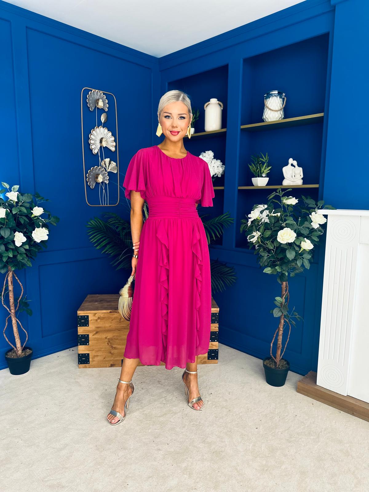Tina Banded Midi Dress Berry