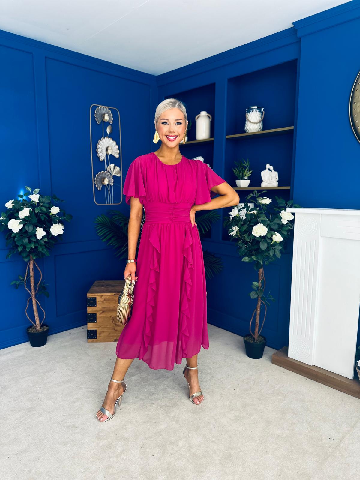 Tina Banded Midi Dress Berry