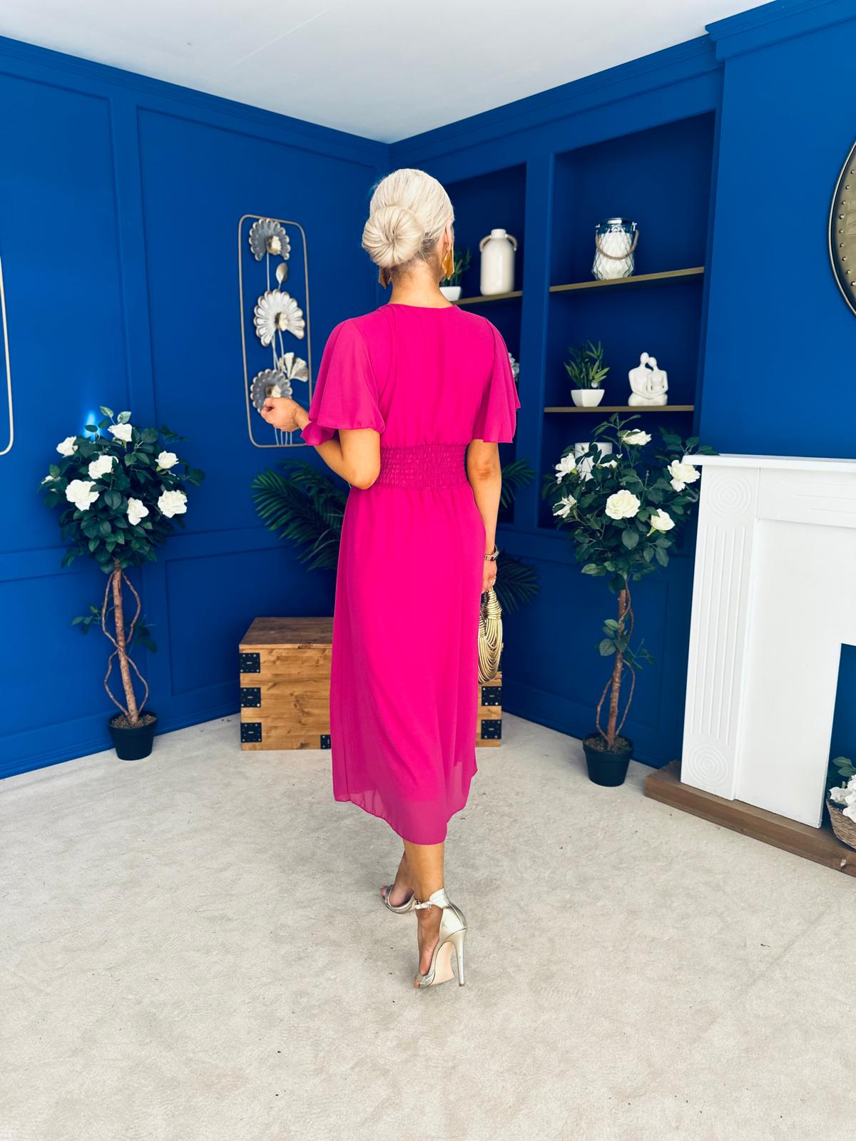 Tina Banded Midi Dress Berry