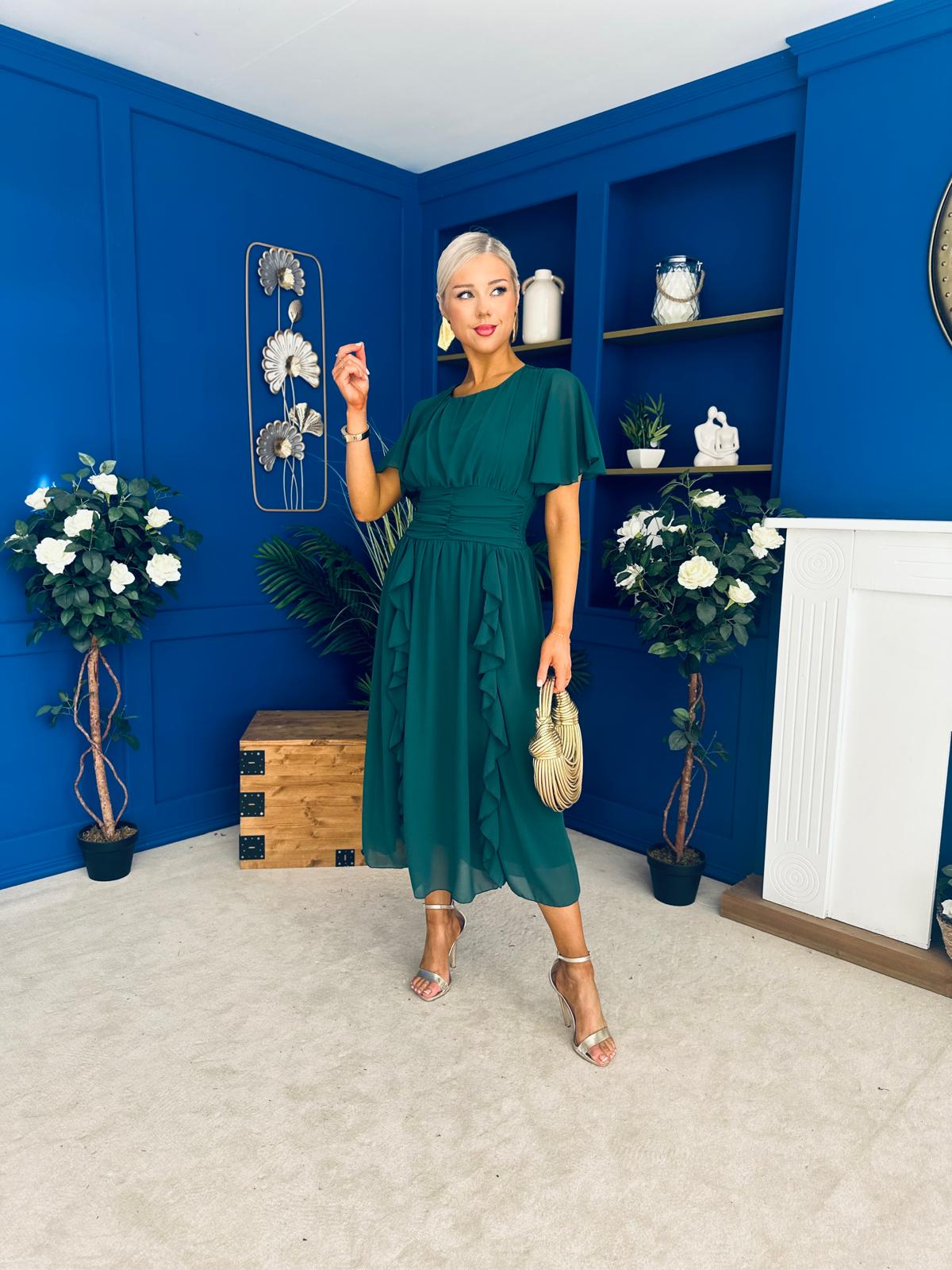 Tina Banded Midi Dress Forest
