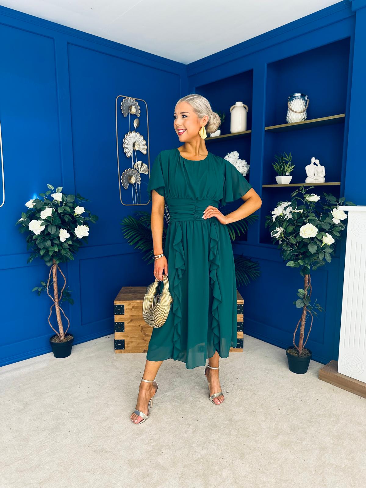 Tina Banded Midi Dress Forest