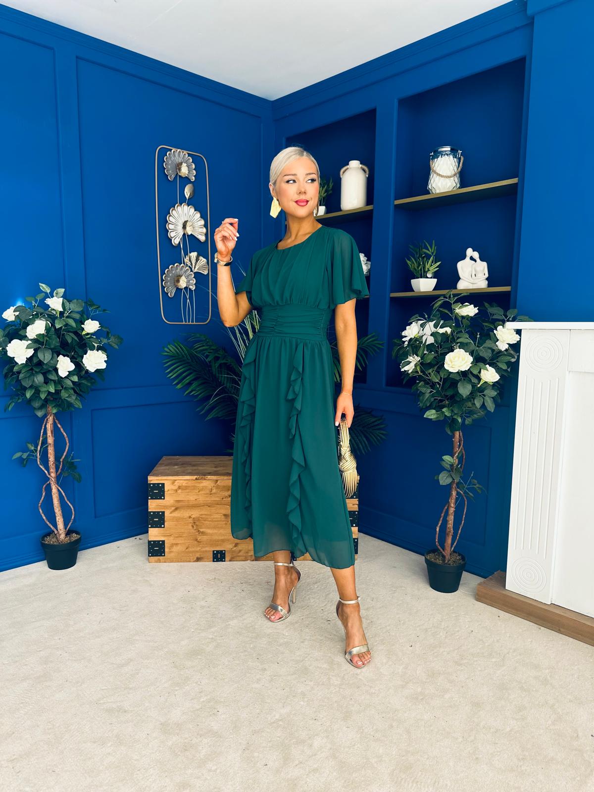 Tina Banded Midi Dress Forest