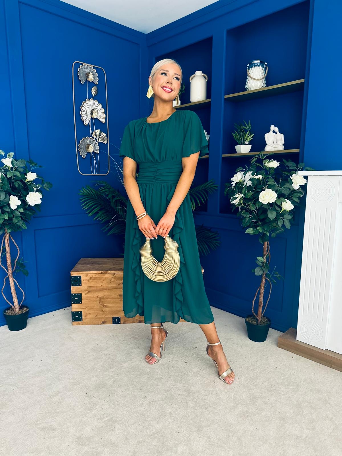 Tina Banded Midi Dress Forest