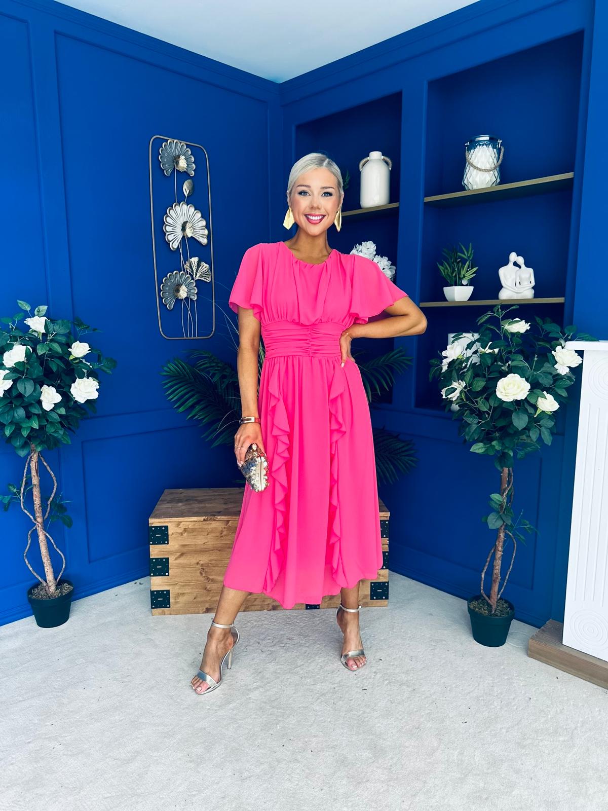Tina Banded Midi Dress Pink