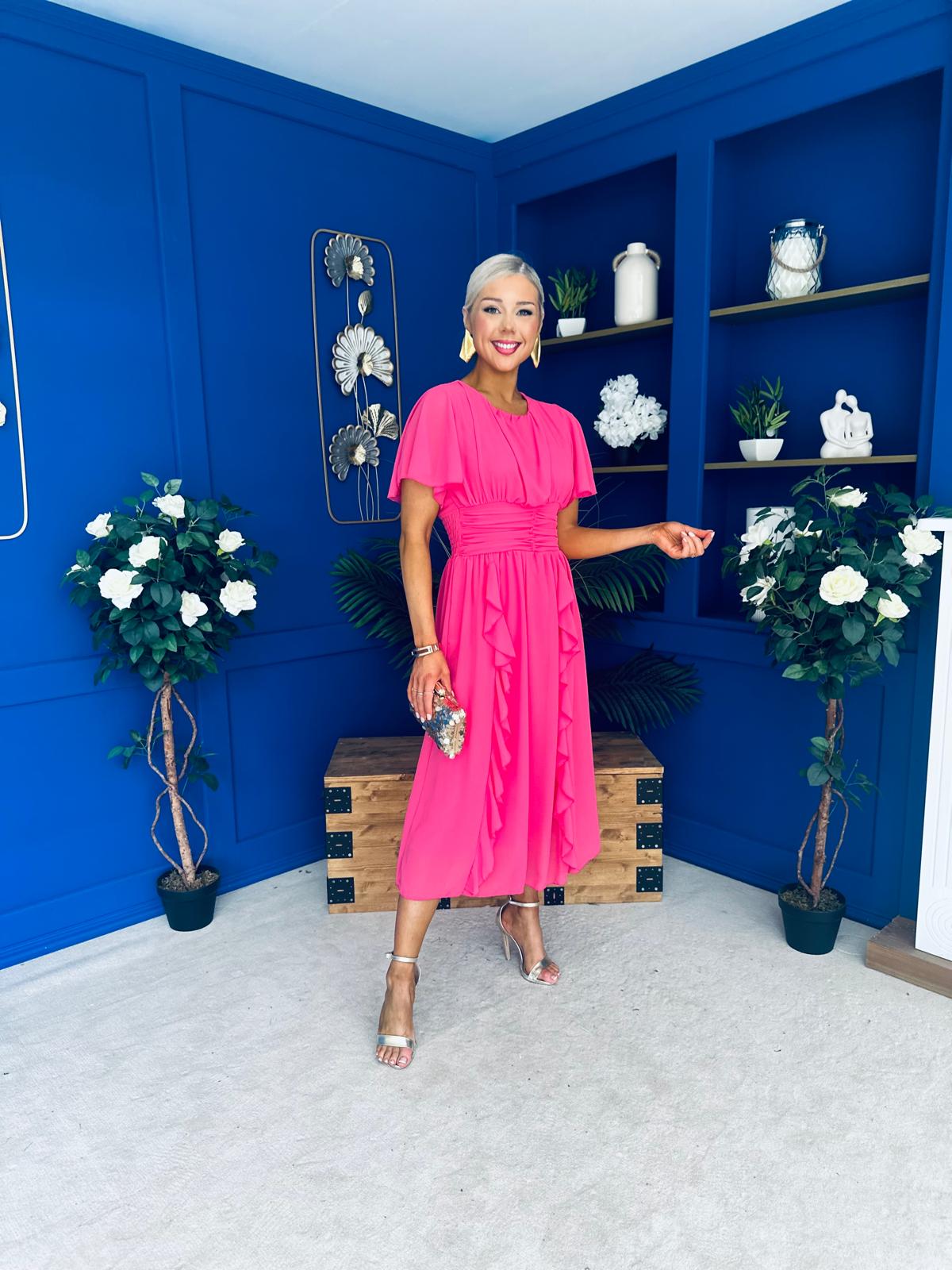 Tina Banded Midi Dress Pink