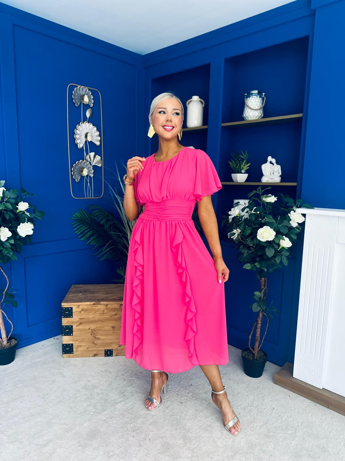 Tina Banded Midi Dress Pink