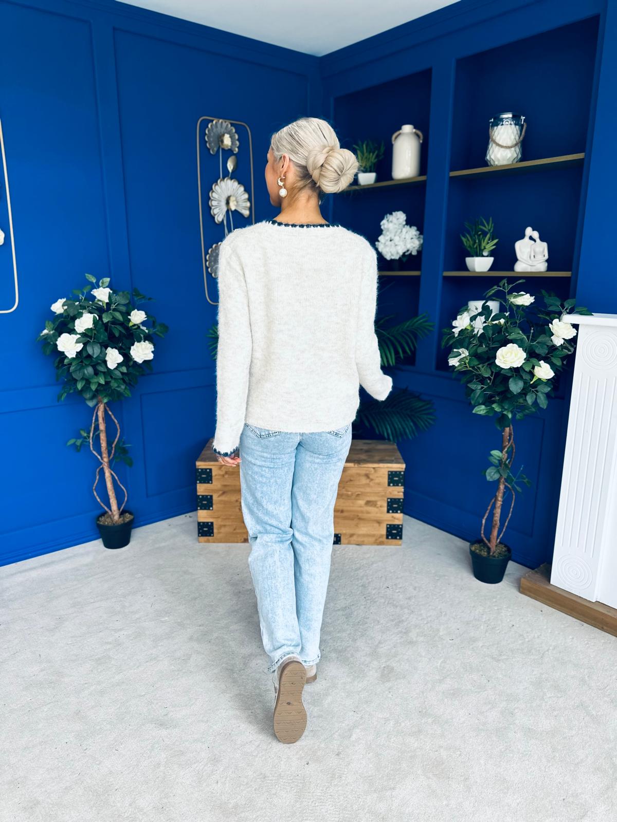 Eliza Chunky Knit Jumper Beige / Navy