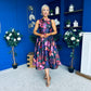 Nesta Boat Neck Skater Midi Dress Black Floral Pre Order 19 Sept
