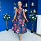 Nesta Boat Neck Skater Midi Dress Black Floral Pre Order 19 Sept