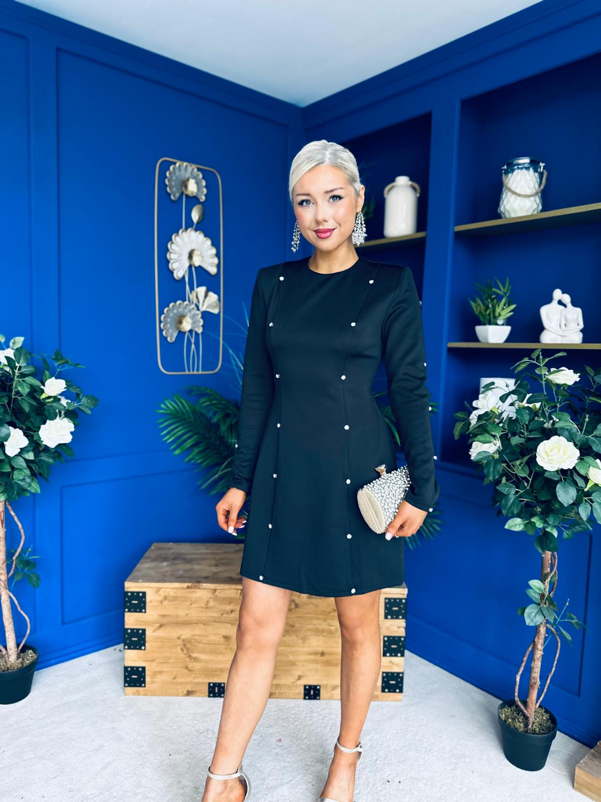 Morrigan Studded Long Sleeve Mini Dress Black