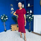 Cleo Ruched Detail Midi Dress Wine