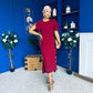 Cleo Ruched Detail Midi Dress Wine