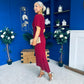 Cleo Ruched Detail Midi Dress Wine