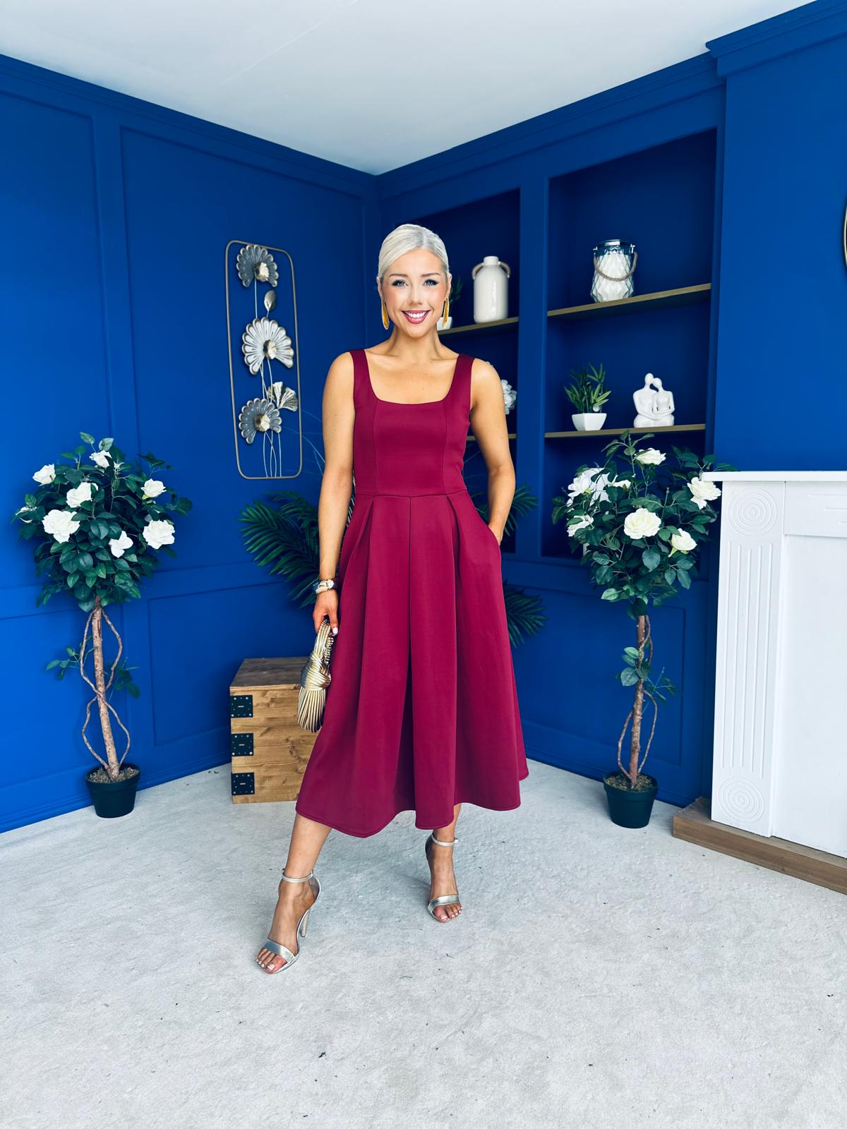 Erica Square Neck Midi Dress Wine