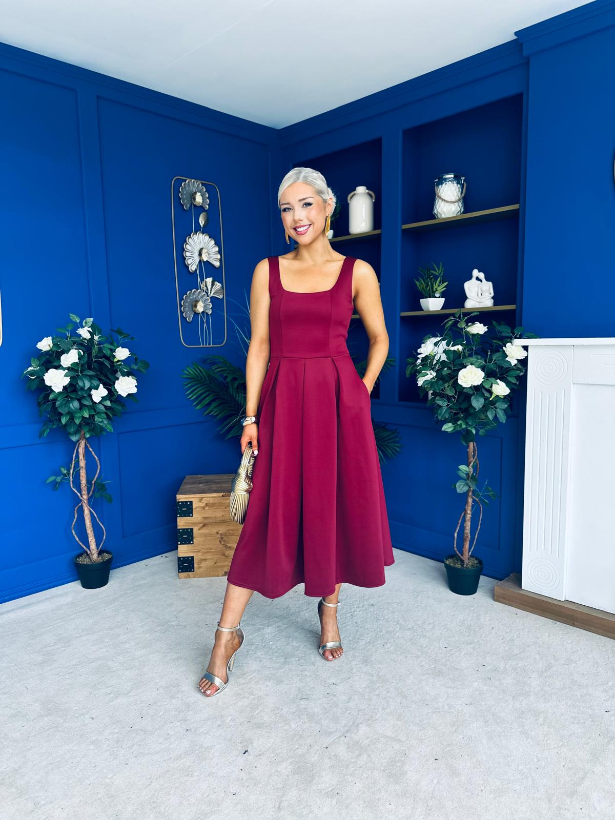 Erica Square Neck Midi Dress Wine