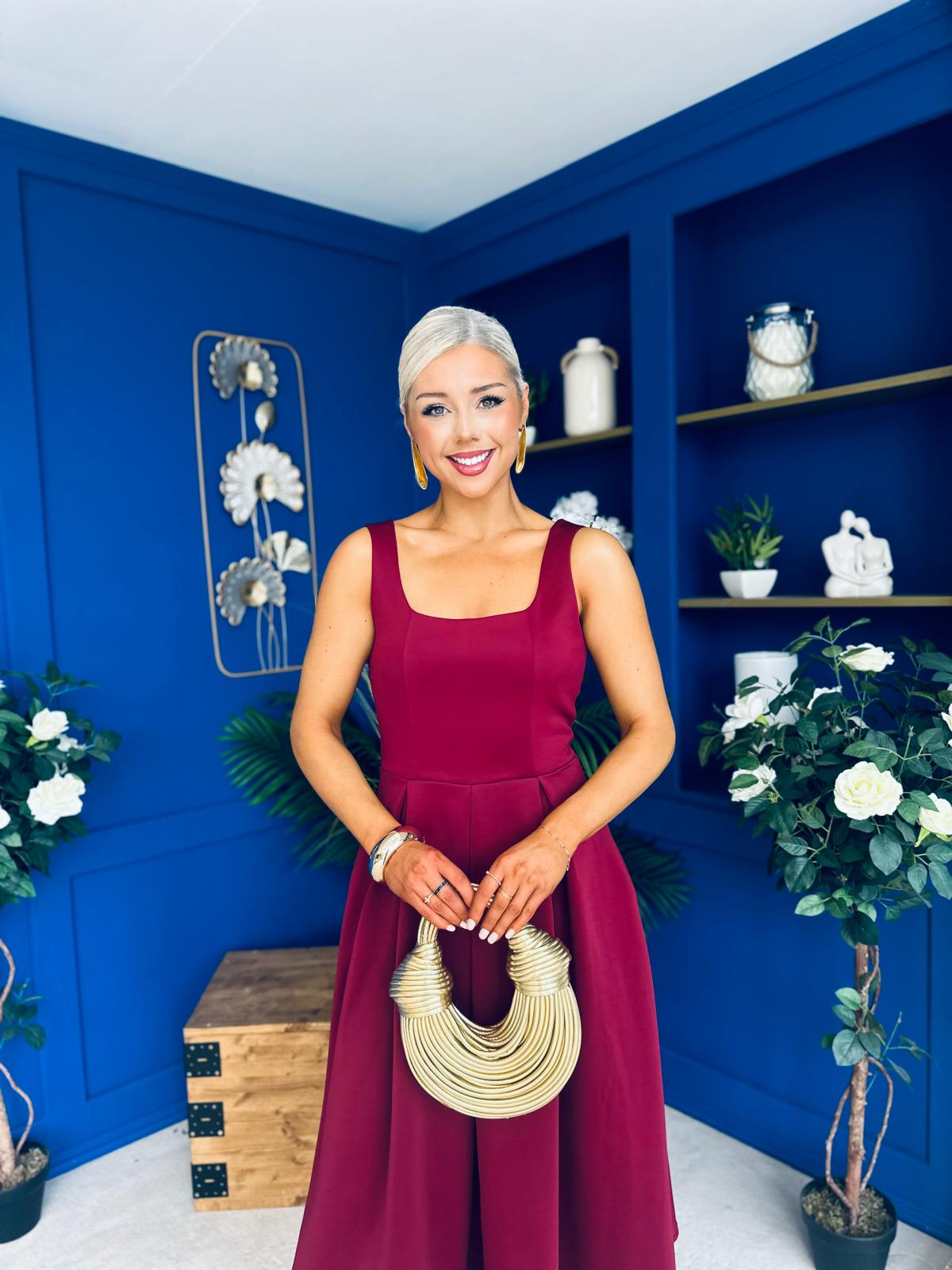 Erica Square Neck Midi Dress Wine